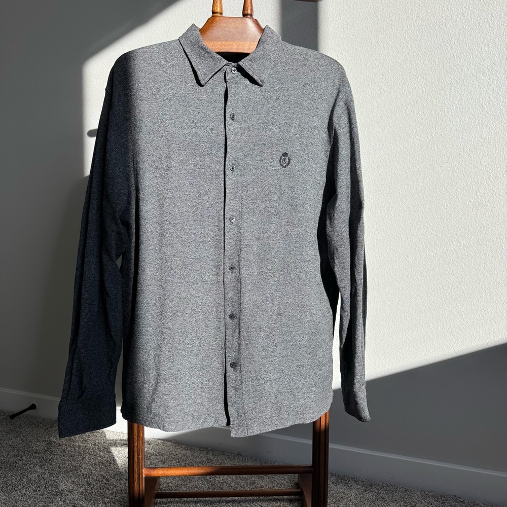 Vintage Chaps Ralph Lauren Knit Shirt Men’s M Gray 100% Cotton Button Up 90s